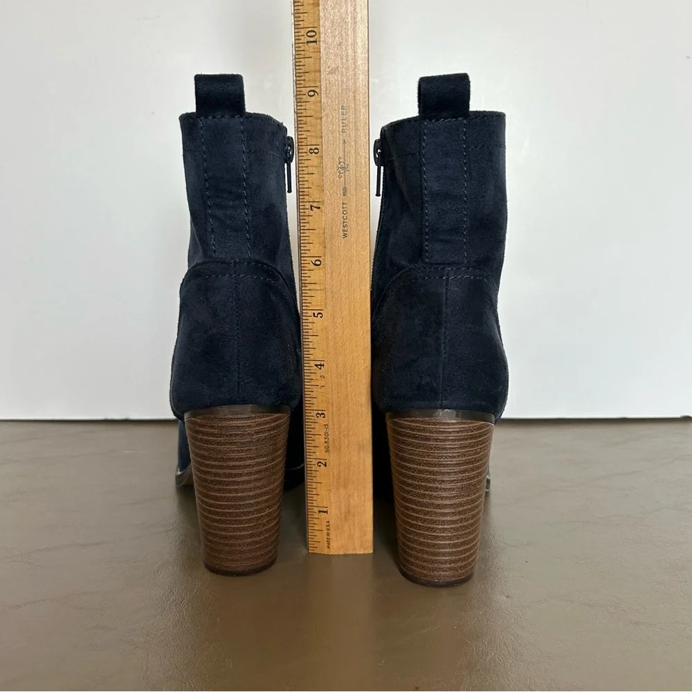 Candie's Dark Blue Faux Suede Chunky Heeled Ankle Boots with Side Zipper Size 7
